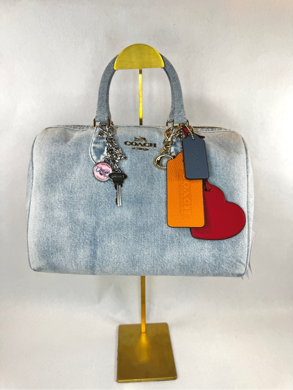 NWT Coach Rowan Large Satchel Bag in Loved Denim with Charms CDY75 Light Indigo